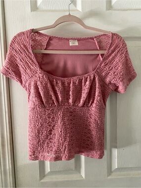 No Boundaries Dusty Pink Lace Short Sleeve Square Neck Top
